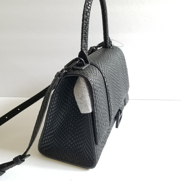Balenciaga Small Hourglass Viper-Embossed Leather Top Handle Crossbody Bag Black - Picture 6 of 14